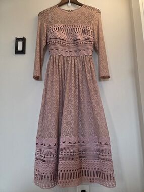 ASOS Petite Dusty Rose Lace Long-Sleeve Midi Dress